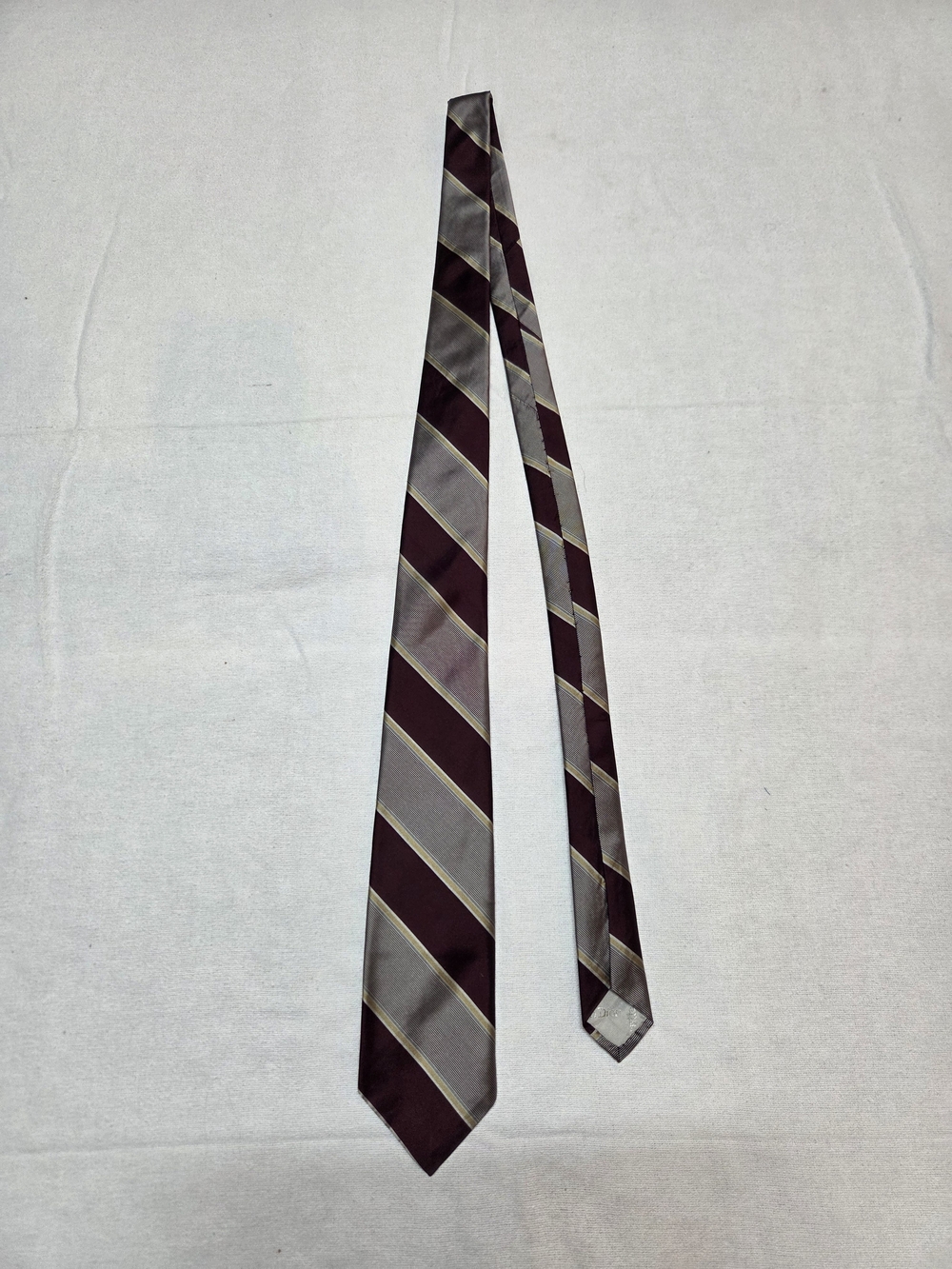 Dior Burgundy and Gray Diagonal Stripe Silk Tie